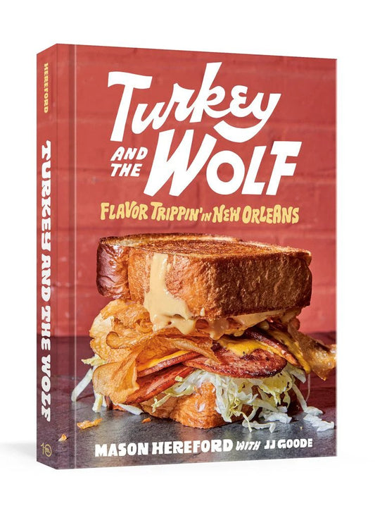A book titled Turkey and the Wolf Flavor Trippin in New Orleans with a sandwich on the cover.