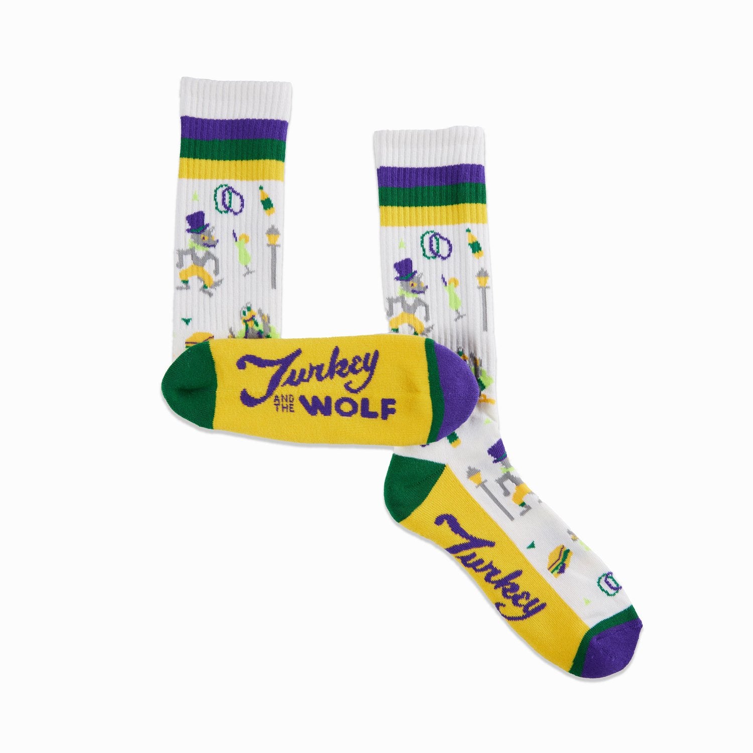 A pair of socks featuring happy wolves, adding a touch of cheerfulness to your outfit.